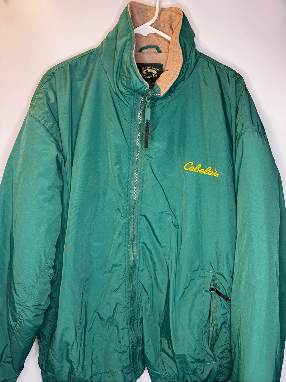 Cabela's Teal Green Men's Puffer Jacket with Yellow Logo